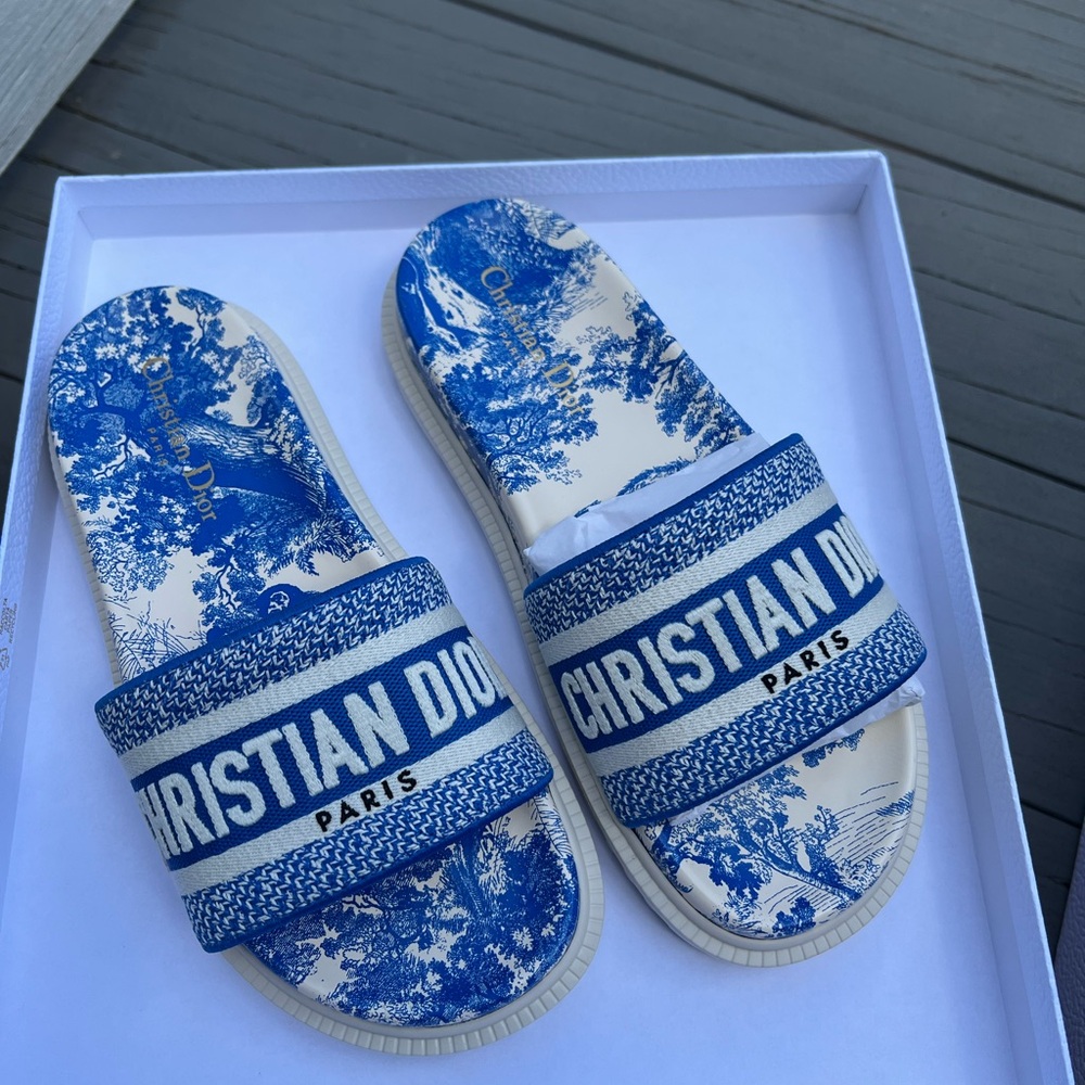 Christian Dior Blue Toile de Jouy Slides size 37.5